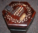 LACHENAL ENGLISH CONCERTINA, METAL BUTTONS, ROSEWOOD ENDS.